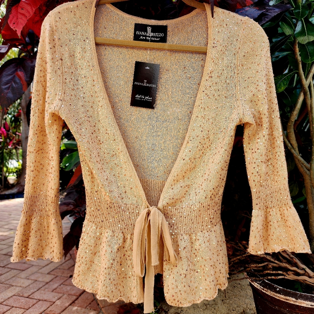 Concept Designer Upcycled Soft Distressed Silk/Kashmir Top Sequin Embellished